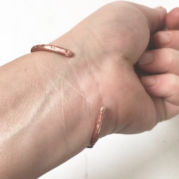 Genuine Malachite Gemstone Green Handmade Wire Wrap Cuff Solid Copper Bracelet - Picture 9 of 9